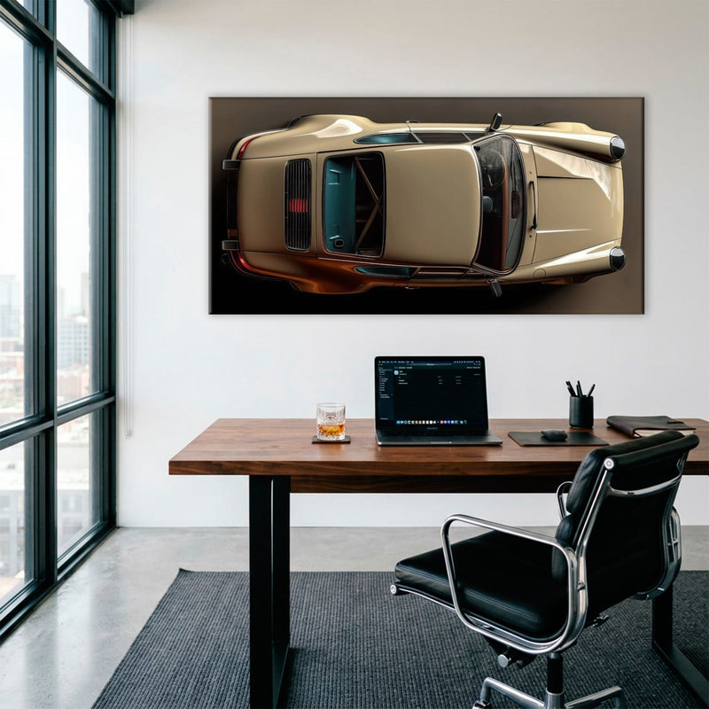 Porsche 911 Sandstone Silhouette Wall Art – Cream Car Canvas Print Cars