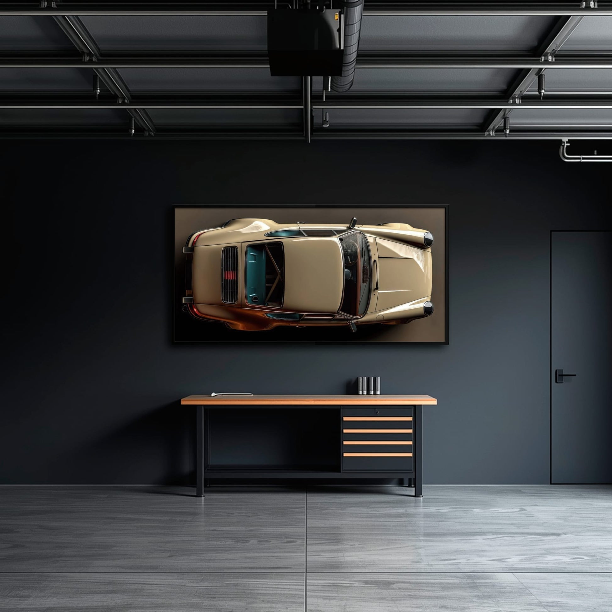 Porsche 911 Sandstone Silhouette Wall Art – Cream Car Canvas Print Cars