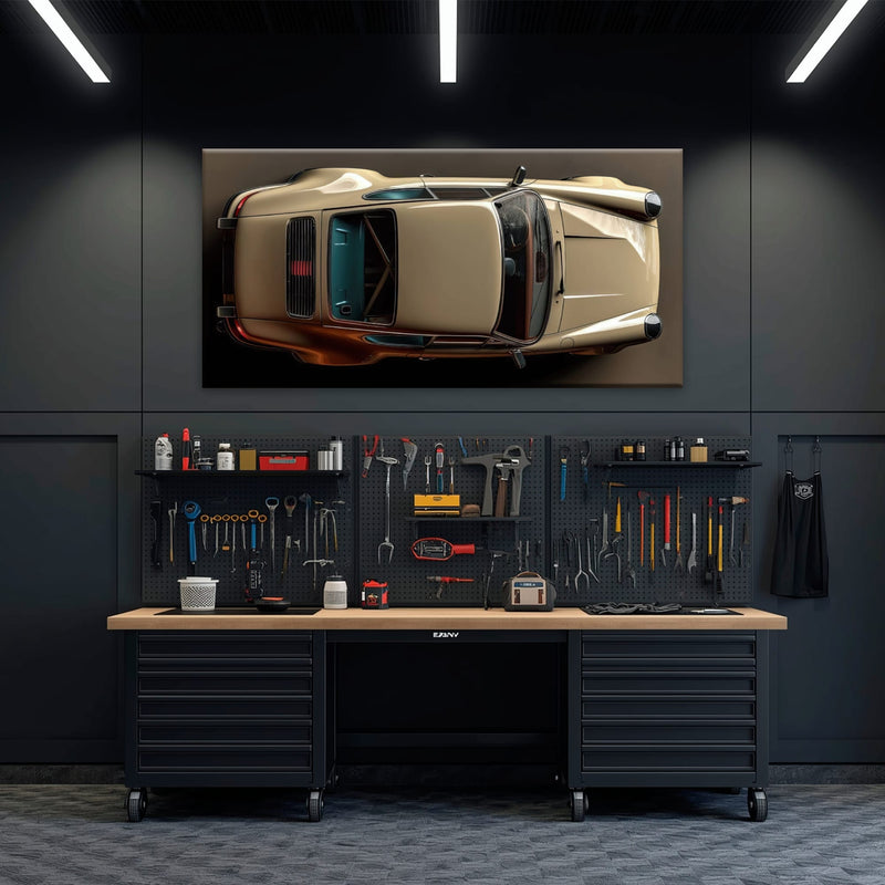 Porsche 911 Sandstone Silhouette Wall Art – Cream Car Canvas Print Cars