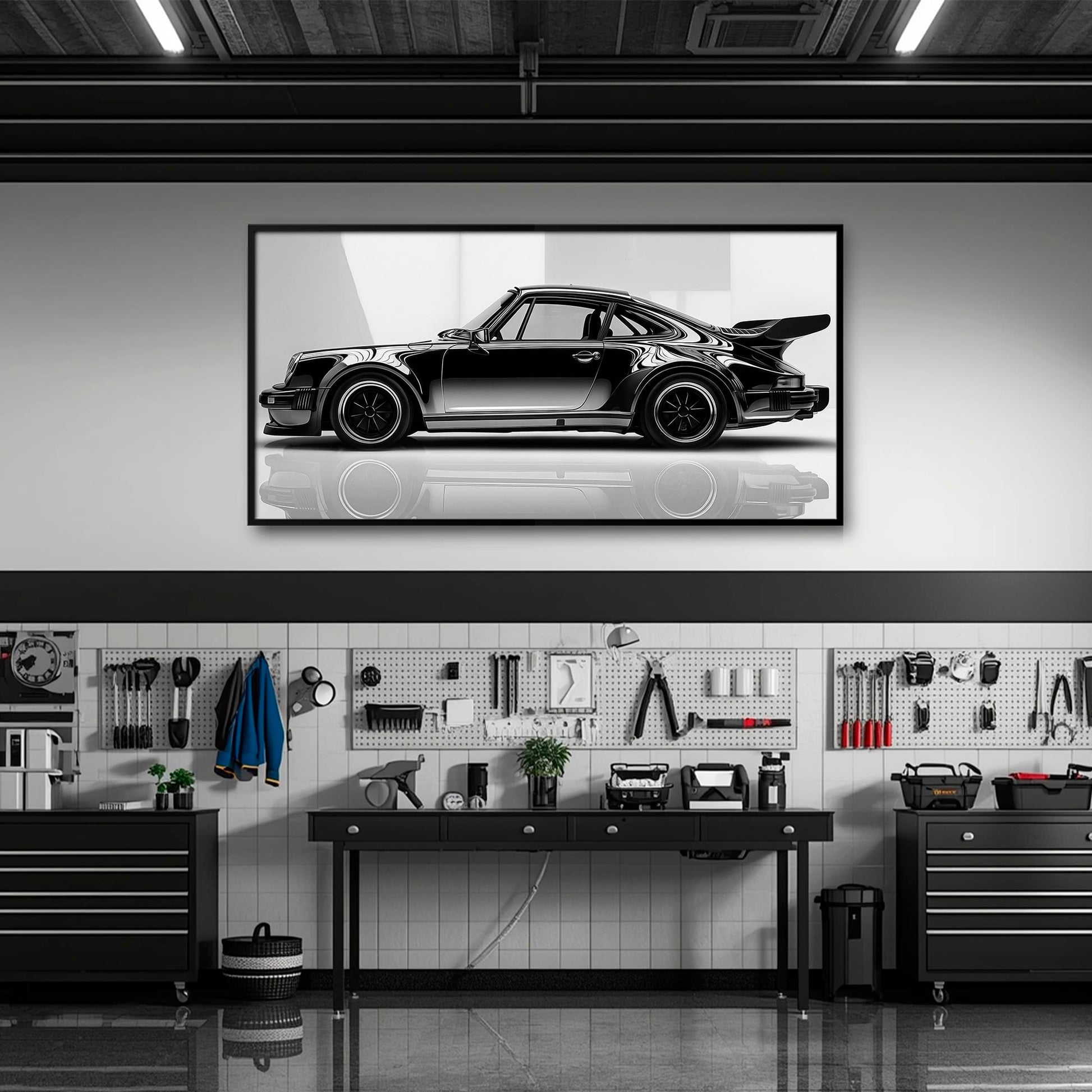 Porsche 911 Turbo Shadow Profile Wall Art – Sports Car Canvas Print Cars