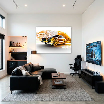 Porsche Cayenne Golden Canvas Print – Luxury Automotive Wall Art Cars