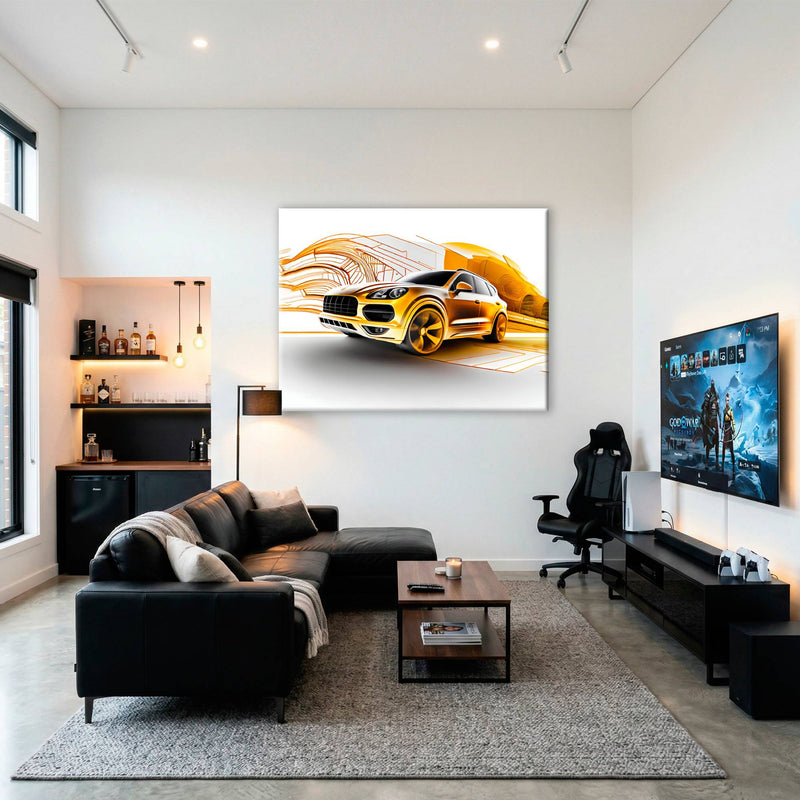 Porsche Cayenne Golden Canvas Print – Luxury Automotive Wall Art Cars