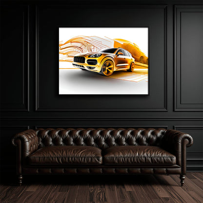 Porsche Cayenne Golden Canvas Print – Luxury Automotive Wall Art Cars