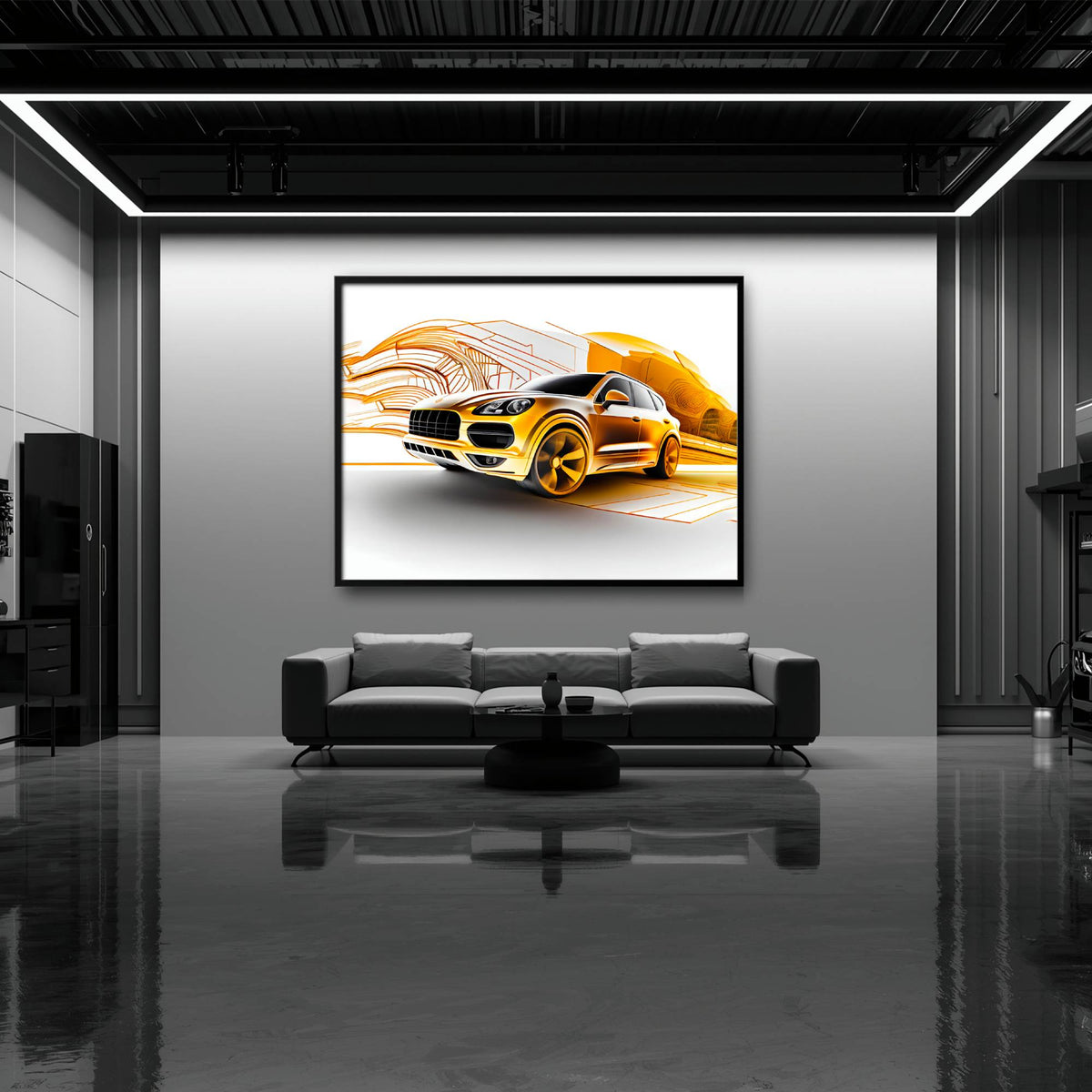 Porsche Cayenne Golden Canvas Print – Luxury Automotive Wall Art Cars