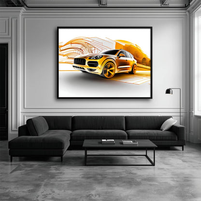 Porsche Cayenne Golden Canvas Print – Luxury Automotive Wall Art Cars