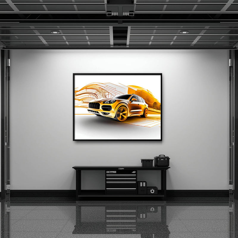 Porsche Cayenne Golden Canvas Print – Luxury Automotive Wall Art Cars