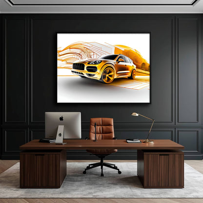 Porsche Cayenne Golden Canvas Print – Luxury Automotive Wall Art Cars