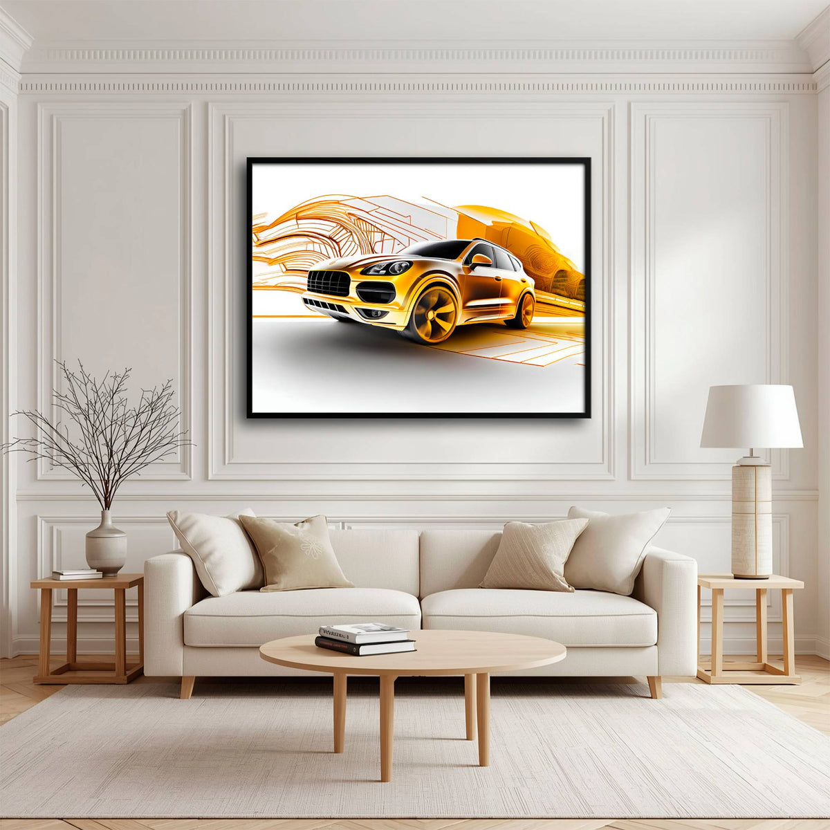 Porsche Cayenne Golden Canvas Print – Luxury Automotive Wall Art Cars