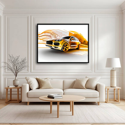 Porsche Cayenne Golden Canvas Print – Luxury Automotive Wall Art Cars