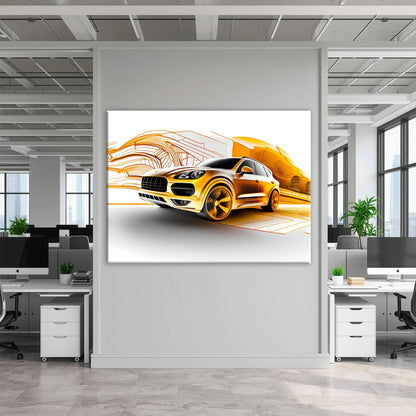 Porsche Cayenne Golden Canvas Print – Luxury Automotive Wall Art Cars