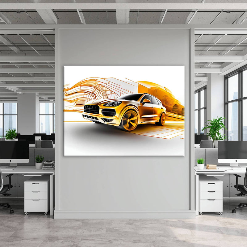 Porsche Cayenne Golden Canvas Print – Luxury Automotive Wall Art Cars