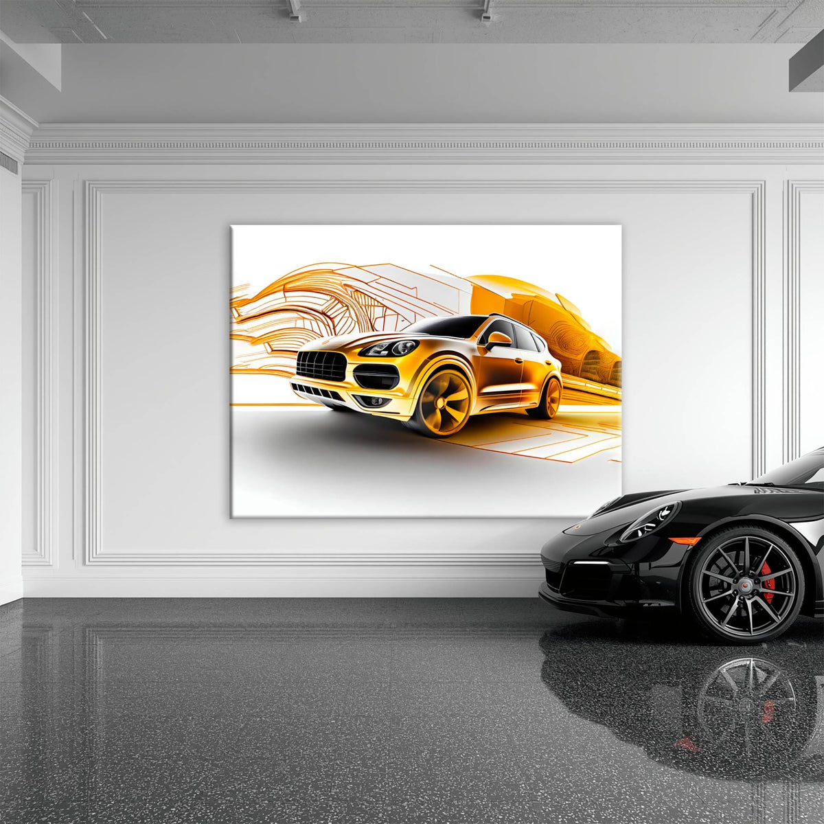Porsche Cayenne Golden Canvas Print – Luxury Automotive Wall Art Cars