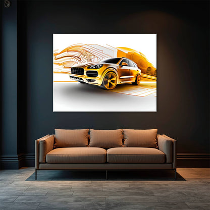 Porsche Cayenne Golden Canvas Print – Luxury Automotive Wall Art Cars