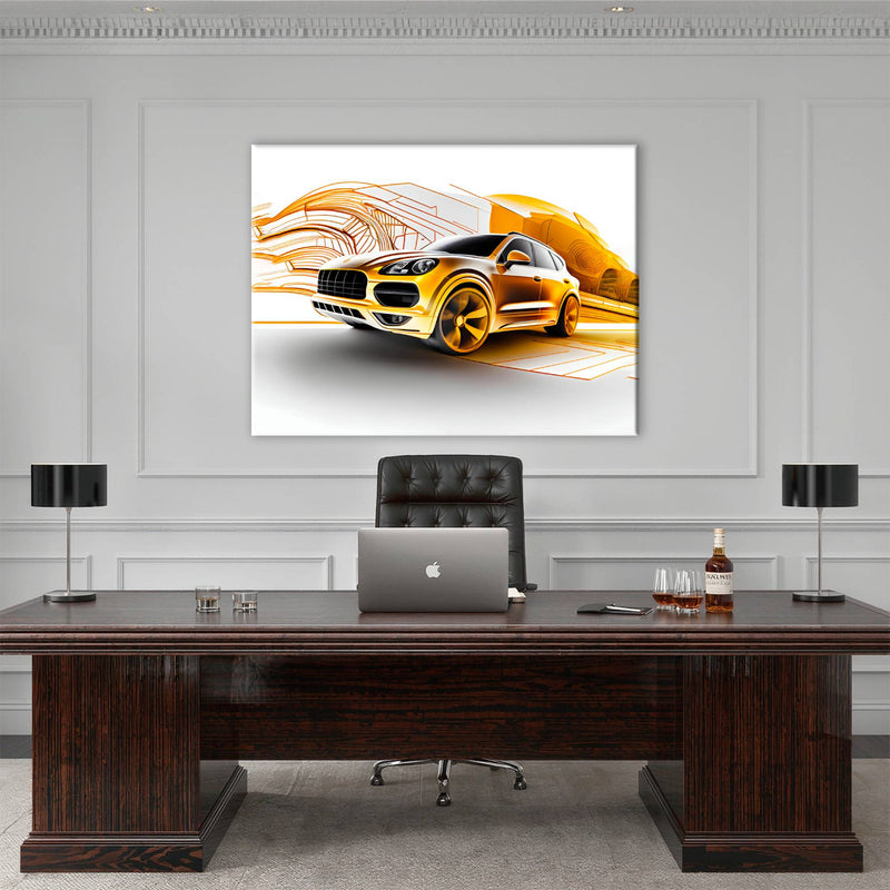 Porsche Cayenne Golden Canvas Print – Luxury Automotive Wall Art Cars