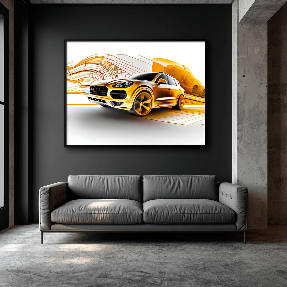 Porsche Cayenne Golden Canvas Print – Luxury Automotive Wall Art Cars