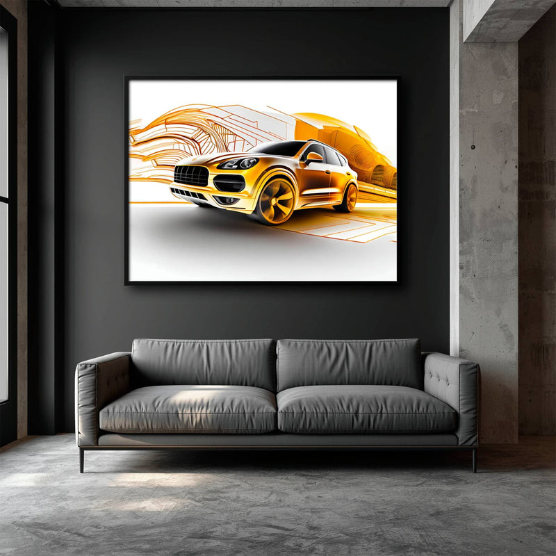 Porsche Cayenne Golden Canvas Print – Luxury Automotive Wall Art Cars