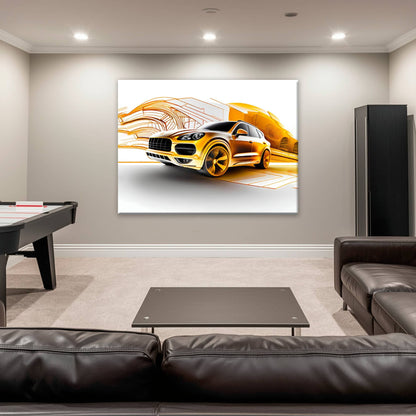 Porsche Cayenne Golden Canvas Print – Luxury Automotive Wall Art Cars