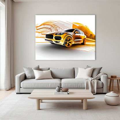 Porsche Cayenne Golden Canvas Print – Luxury Automotive Wall Art Cars