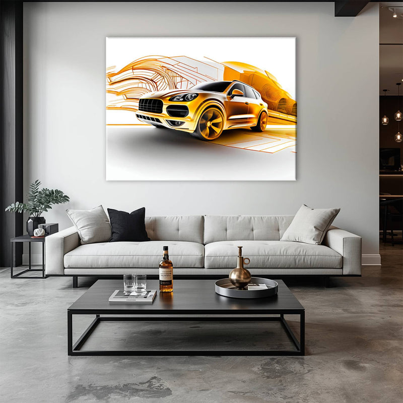 Porsche Cayenne Golden Canvas Print – Luxury Automotive Wall Art Cars