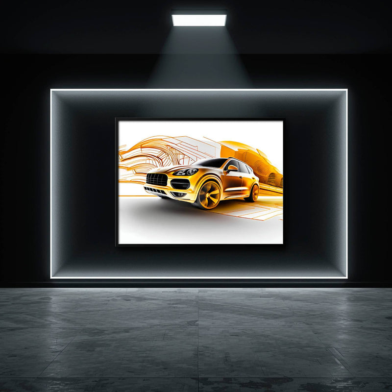 Porsche Cayenne Golden Canvas Print – Luxury Automotive Wall Art Cars