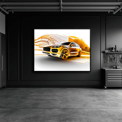 Porsche Cayenne Golden Canvas Print – Luxury Automotive Wall Art Cars