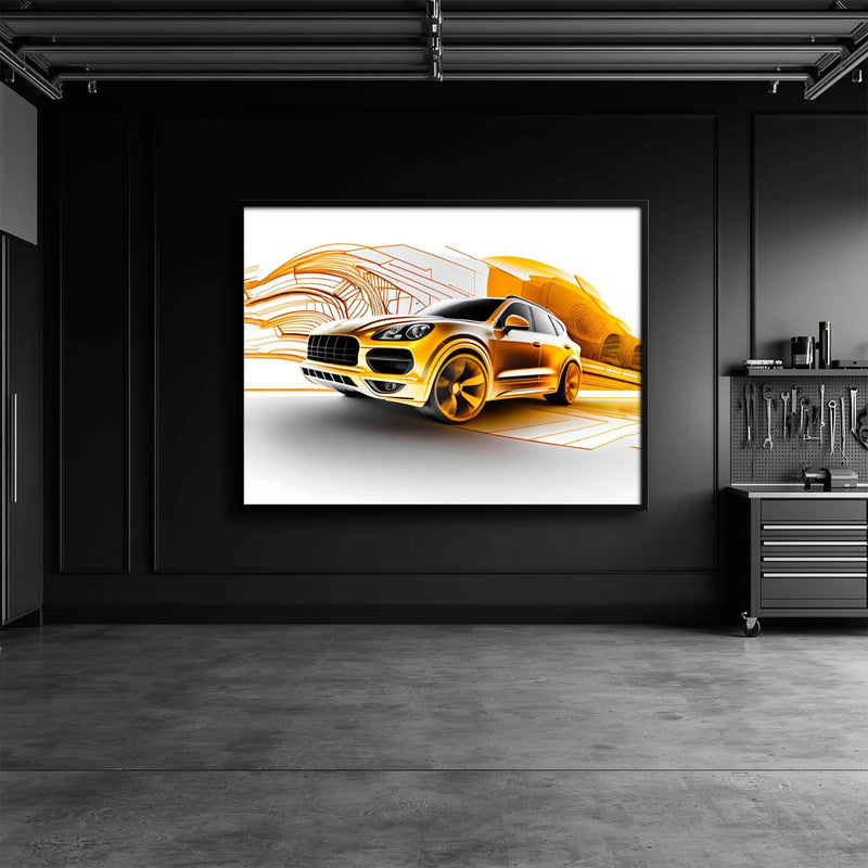 Porsche Cayenne Golden Canvas Print – Luxury Automotive Wall Art Cars