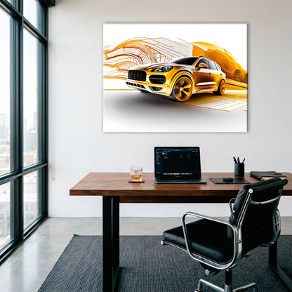 Porsche Cayenne Golden Canvas Print – Luxury Automotive Wall Art Cars