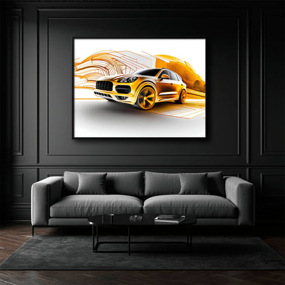 Porsche Cayenne Golden Canvas Print – Luxury Automotive Wall Art Cars