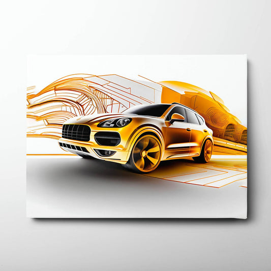 Porsche Cayenne Golden Canvas Print – Luxury Automotive Wall Art Cars