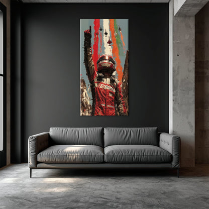 Racing Driver Victory Run Wall Art – Motorsport Champion Canvas Print Cars