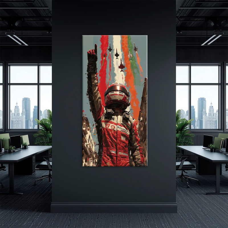 Racing Driver Victory Run Wall Art – Motorsport Champion Canvas Print Cars