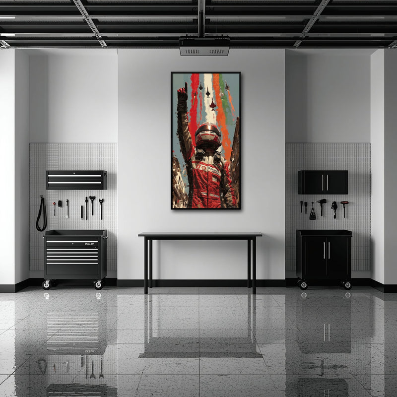 Racing Driver Victory Run Wall Art – Motorsport Champion Canvas Print Cars