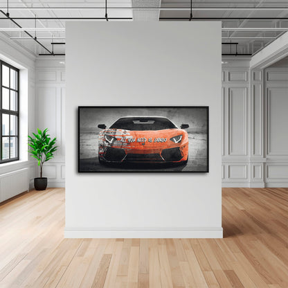 Red Lamborghini Aventador Wall Art  | Graffiti Lambo Canvas Print Cars