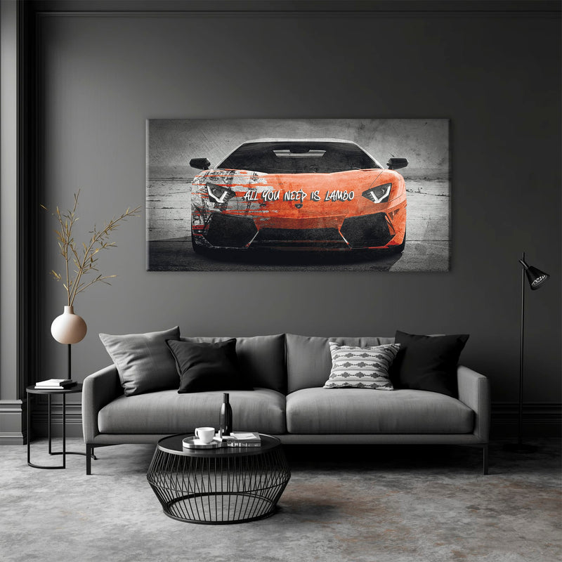 Red Lamborghini Aventador Wall Art  | Graffiti Lambo Canvas Print Cars