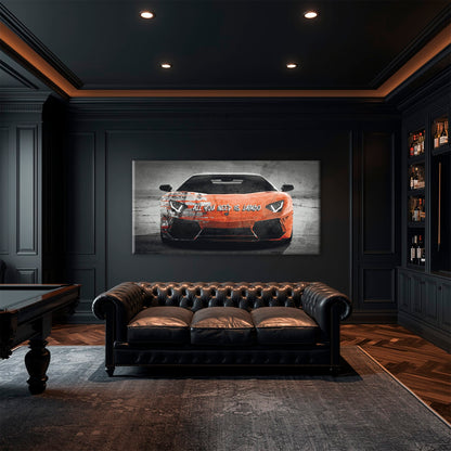 Red Lamborghini Aventador Wall Art  | Graffiti Lambo Canvas Print Cars