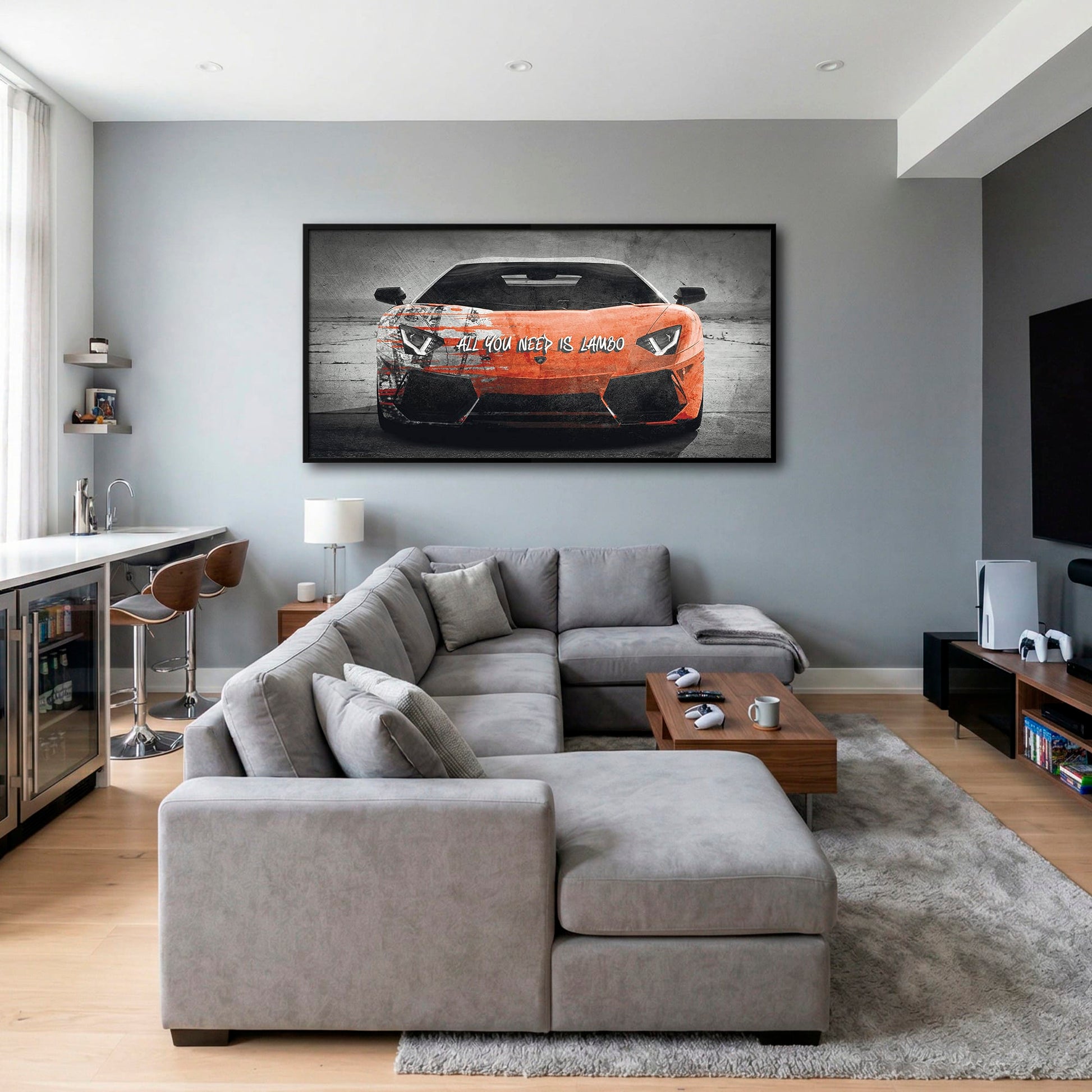 Red Lamborghini Aventador Wall Art  | Graffiti Lambo Canvas Print Cars
