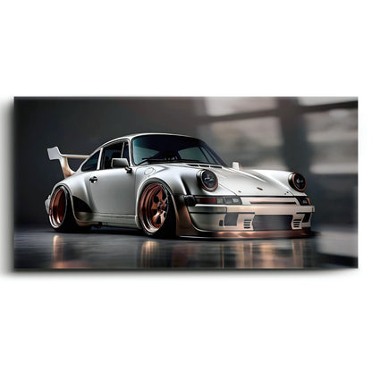 Porsche 911 Steel Outlaw Wall Art – Silver Sports Car Canvas Print Cars