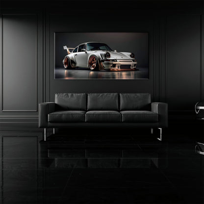 Porsche 911 Steel Outlaw Wall Art – Silver Sports Car Canvas Print Cars