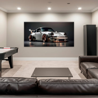 Porsche 911 Steel Outlaw Wall Art – Silver Sports Car Canvas Print Cars