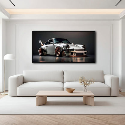 Porsche 911 Steel Outlaw Wall Art – Silver Sports Car Canvas Print Cars