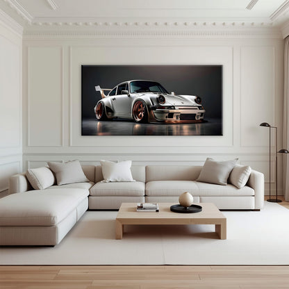 Porsche 911 Steel Outlaw Wall Art – Silver Sports Car Canvas Print Cars