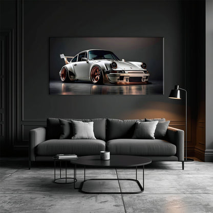 Porsche 911 Steel Outlaw Wall Art – Silver Sports Car Canvas Print Cars