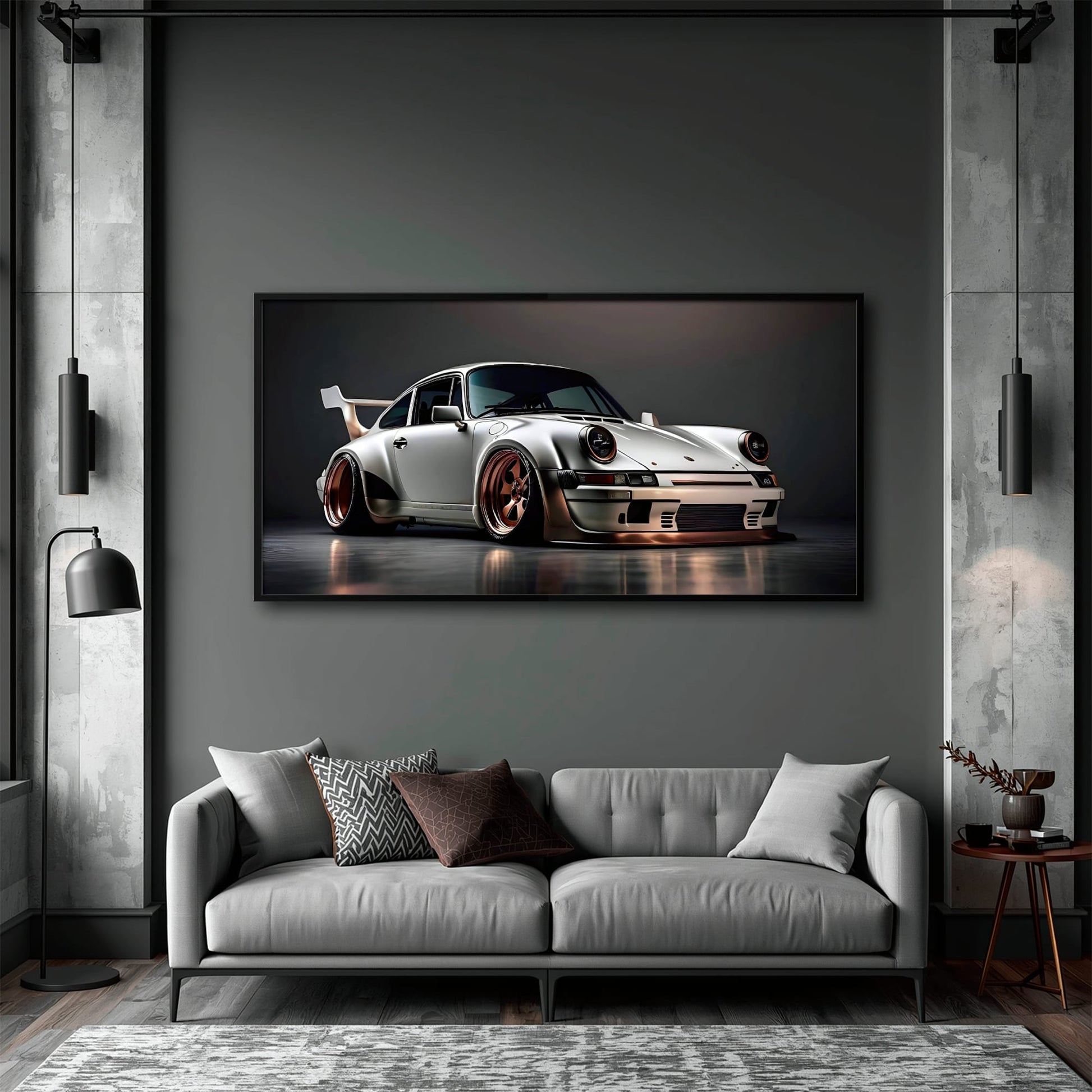 Porsche 911 Steel Outlaw Wall Art – Silver Sports Car Canvas Print Cars