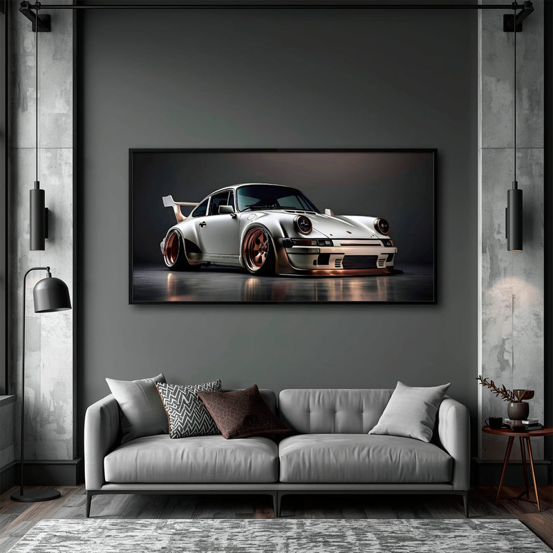 Porsche 911 Steel Outlaw Wall Art – Silver Sports Car Canvas Print Cars