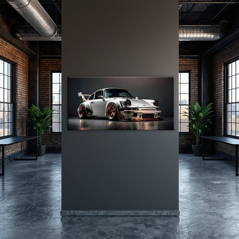 Porsche 911 Steel Outlaw Wall Art – Silver Sports Car Canvas Print Cars