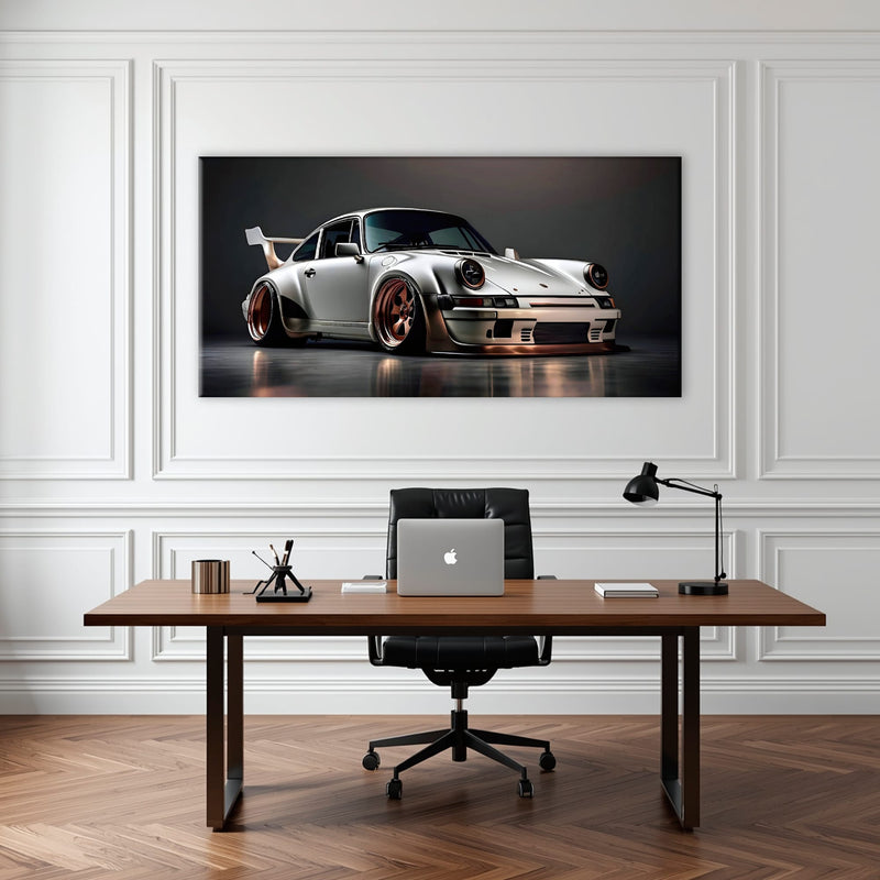 Porsche 911 Steel Outlaw Wall Art – Silver Sports Car Canvas Print Cars