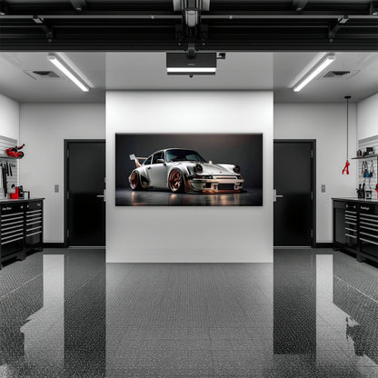 Porsche 911 Steel Outlaw Wall Art – Silver Sports Car Canvas Print Cars