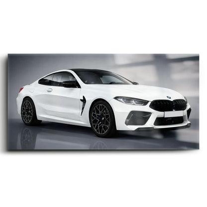 BMW M8 Competition Wall Art – White Sports Car Canvas -Garage Decor Cars