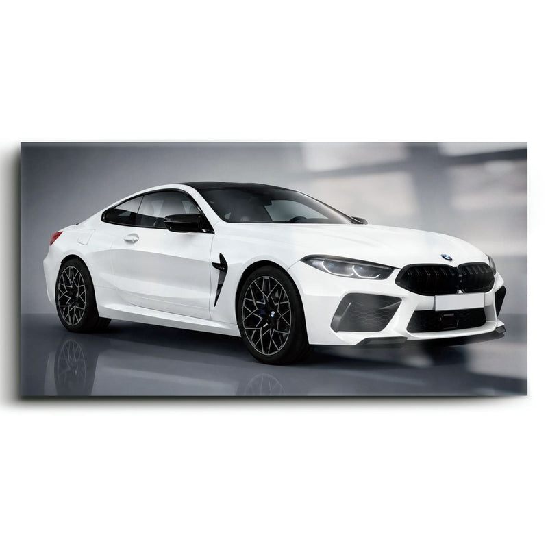 BMW M8 Competition Wall Art – White Sports Car Canvas -Garage Decor Cars