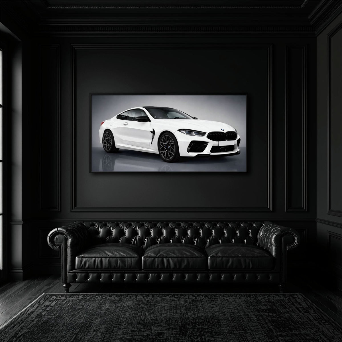 BMW M8 Competition Wall Art – White Sports Car Canvas -Garage Decor Cars